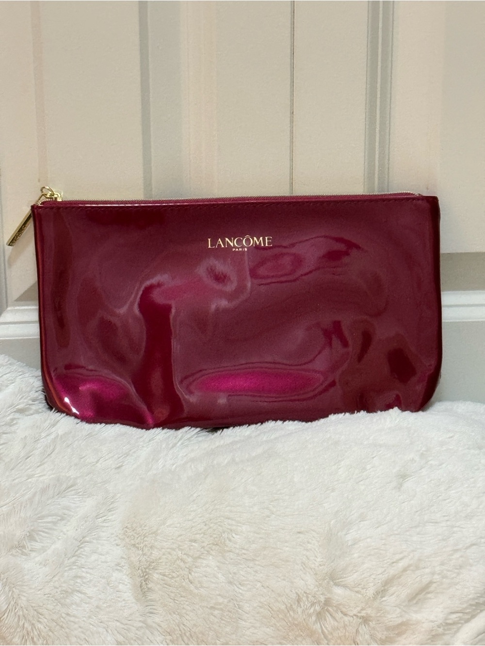 Lancôme Paris Metallic Burgundy Makeup Bag Pouch NWOT